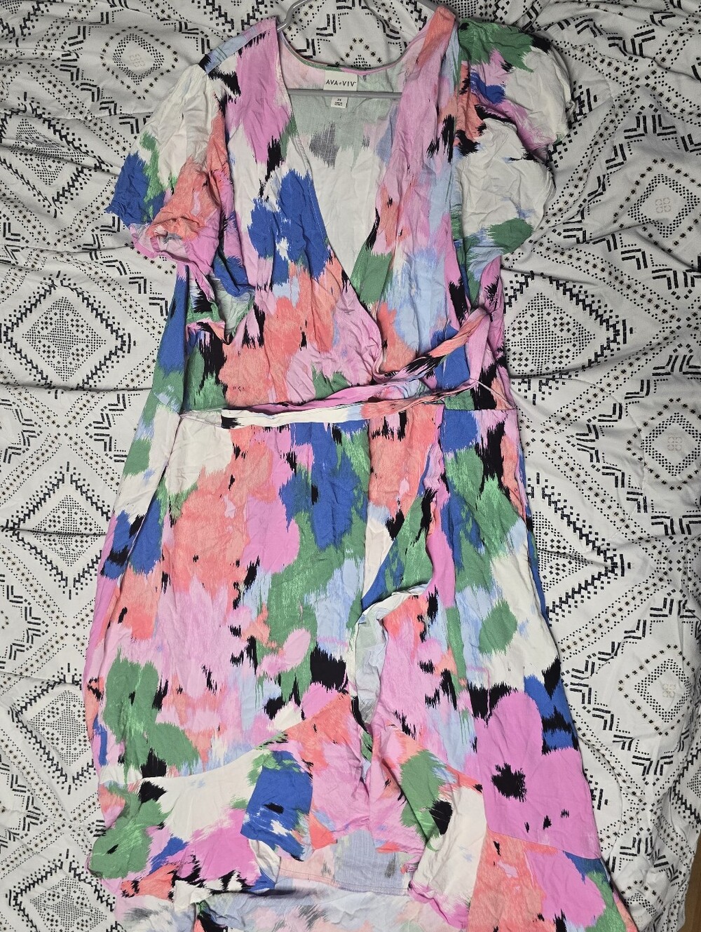 Abstract Floral Wrap Hi-lo Dress - Multicolor